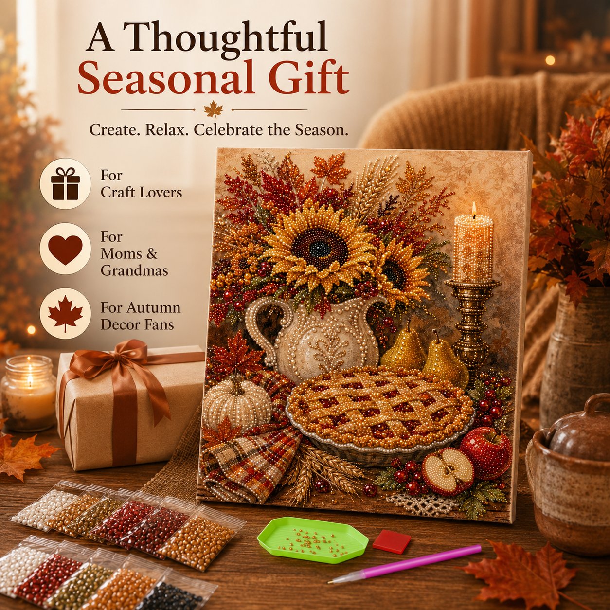 🍂 LAST DAY 49% OFF – Premium 3D Pearl Autumn & Thanksgiving Diamond Painting Art Kit  🍁🦃💎