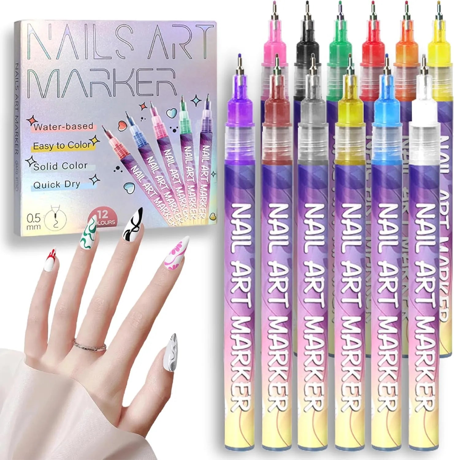 🔥🎨12 Colors Nail Art Pens Set