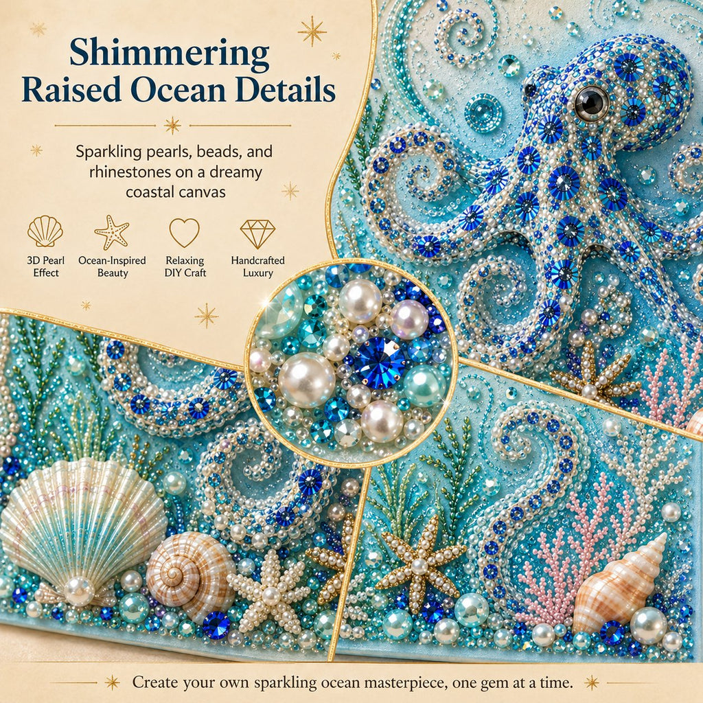 🌊Ocean Theme Pearl Art DIY Kit | 3D Sparkling Coastal Wall Decor 🐚✨