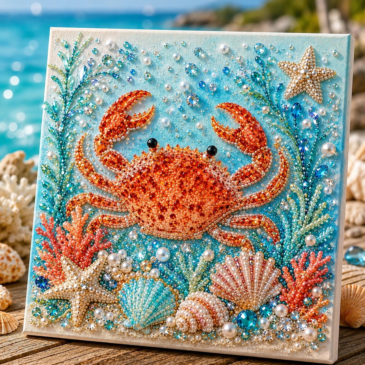 🌊Ocean Theme Pearl Art DIY Kit | 3D Sparkling Coastal Wall Decor 🐚✨