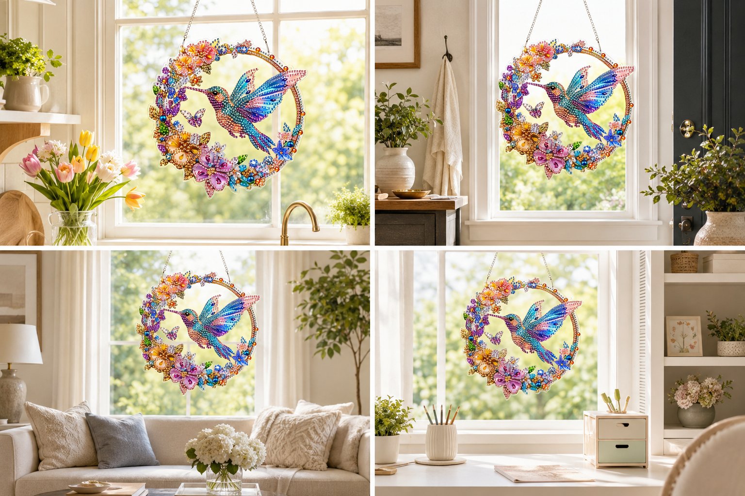 💥LAST DAY 49% OFF - Hummingbird Diamond Art Hanging Ornament Kit – Sparkling DIY Window Ornament 🐦✨