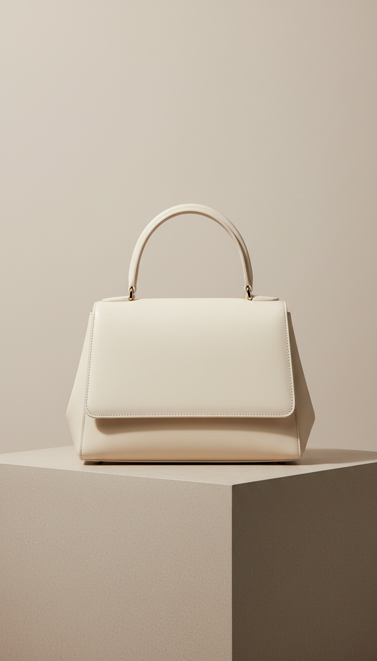 Ivory Leather Structured Handbag
